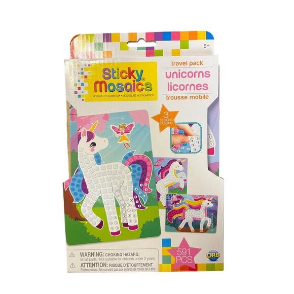 Orb Factory Kids Sticky Mosaics Unicorns Travel Pack Craft Kit 591 Tiles NEW - Picture 1 of 2